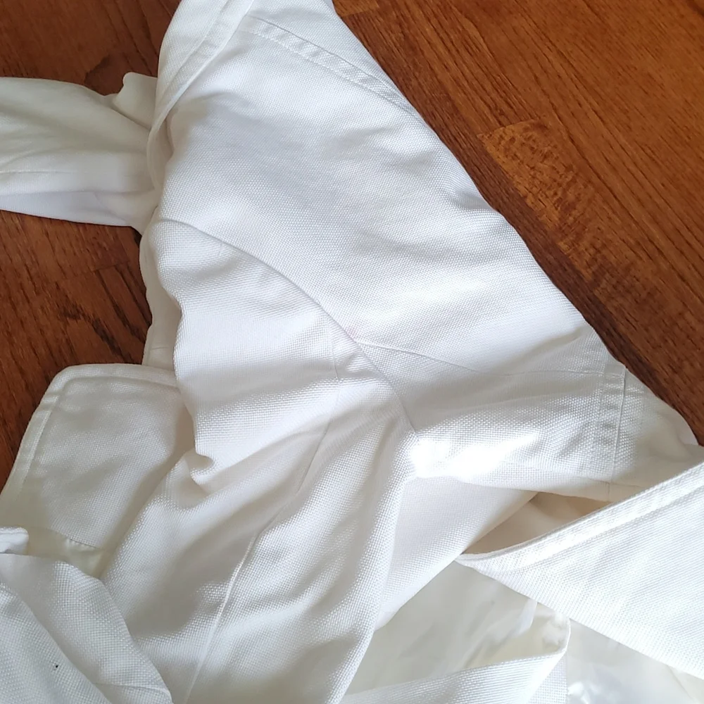 Banana Republic Large Petite Poplin White Lined Spring Button Coat - Picture 14 of 14